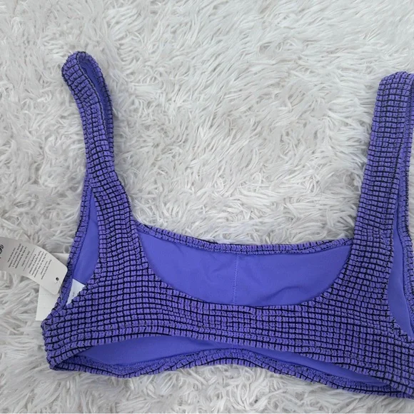 NWT Aerie Scoop Purple Textured Bikini Top Size Small Swimsuit Black Gold - Picture 4 of 4